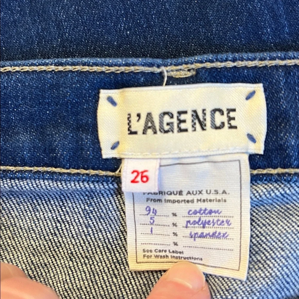 LAGENCE El Matador Arcadia Slim High Rise Cropped Dark Wash Distressed Jeans 26